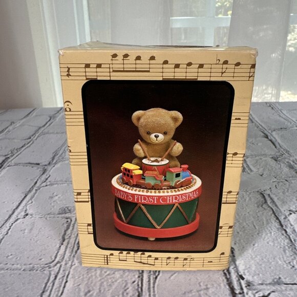 Baby's 1st Christmas 1981 ENESCO, Music Box, Bear, Train CirclingTop - Picture 13 of 15